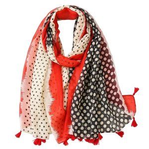 NEW Women's Classic Polka Dot Black and White Red w/Tassels Chiffon Style Scarf